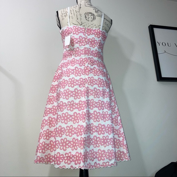 Vintage Betsey Johnson White Dress Pink Floral Bone In Bodice Fit & Flare Dress - Picture 8 of 16